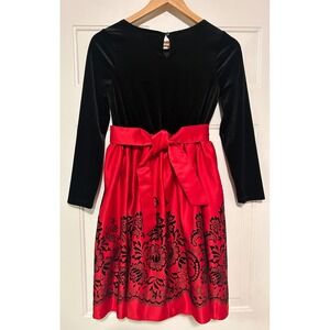 Rare Editions Kids Girls Size 14 Black Velvet Red Satin Lace‎ Holiday Dress